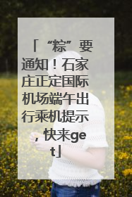 “粽”要通知！石家庄正定国际机场端午出行乘机提示，快来get