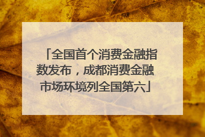 全国首个消费金融指数发布，成都消费金融市场环境列全国第六